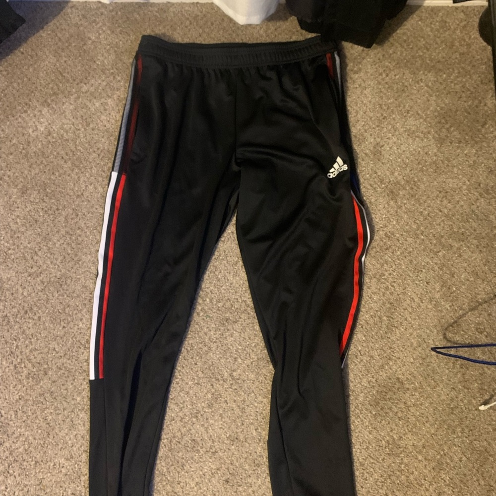 Adidas Primegreen Track Pants – Men’s Large Black w/ Red & White Stripes